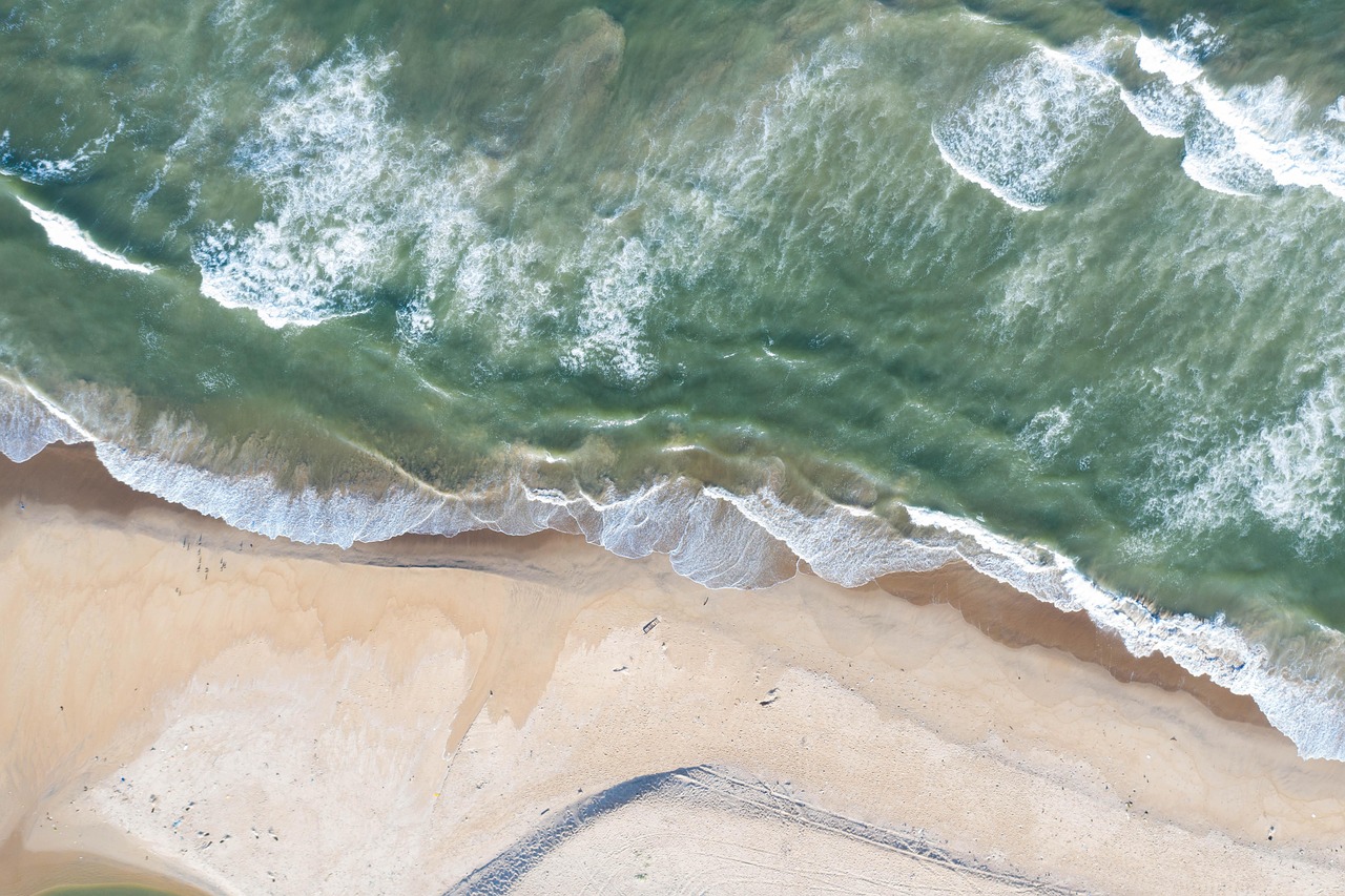 beach, aerial, wave, view, aerial nature, landscape, drone, travel, chennai beach, ocean, nature, tamil, indian beach